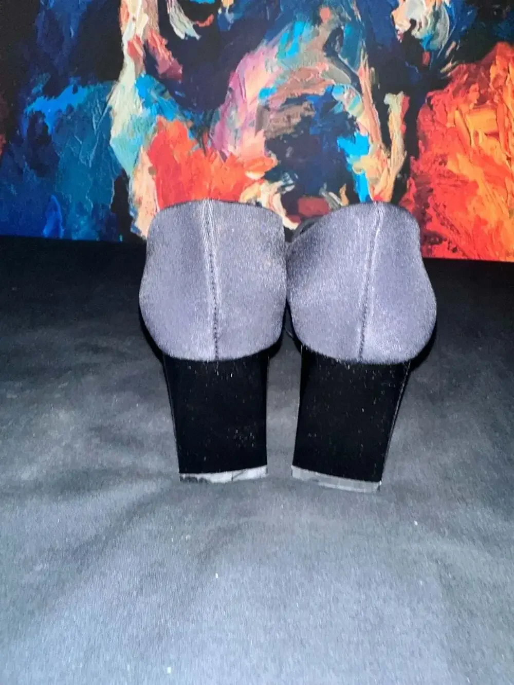 No.74 Me Too Hara Black Fabric Upper Block Heel Slip-On Shoes Size 6.5